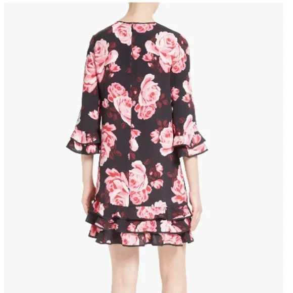 Kate Spade pink black Rambling Roses Rosa Ruffle Shift Dress size large nwot - Picture 3 of 16